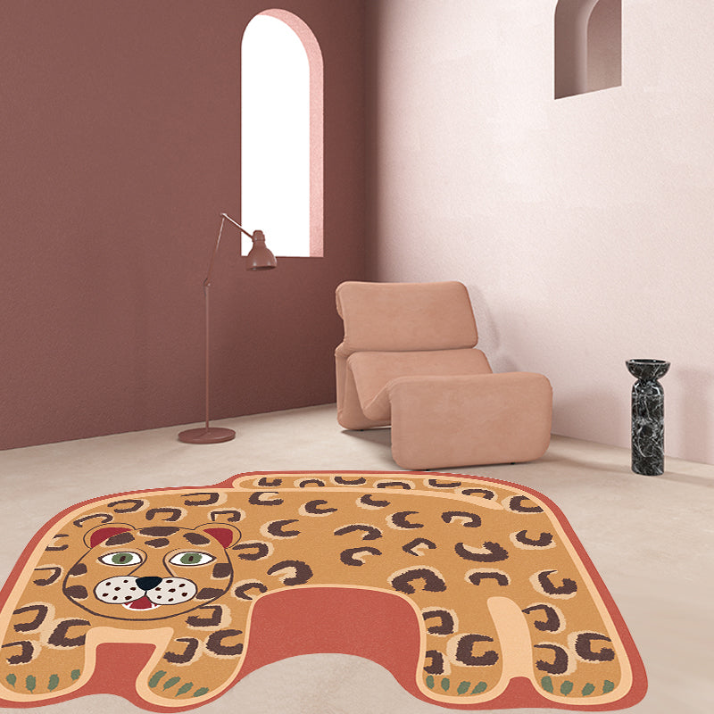 Kids Irregular Bedroom Rug in Red and Brown Animal Tiger Lion Leopard Print Rug Polyester Non-Slip Backing Area Rug Clearhalo 'Area Rug' 'Rug' 1715307