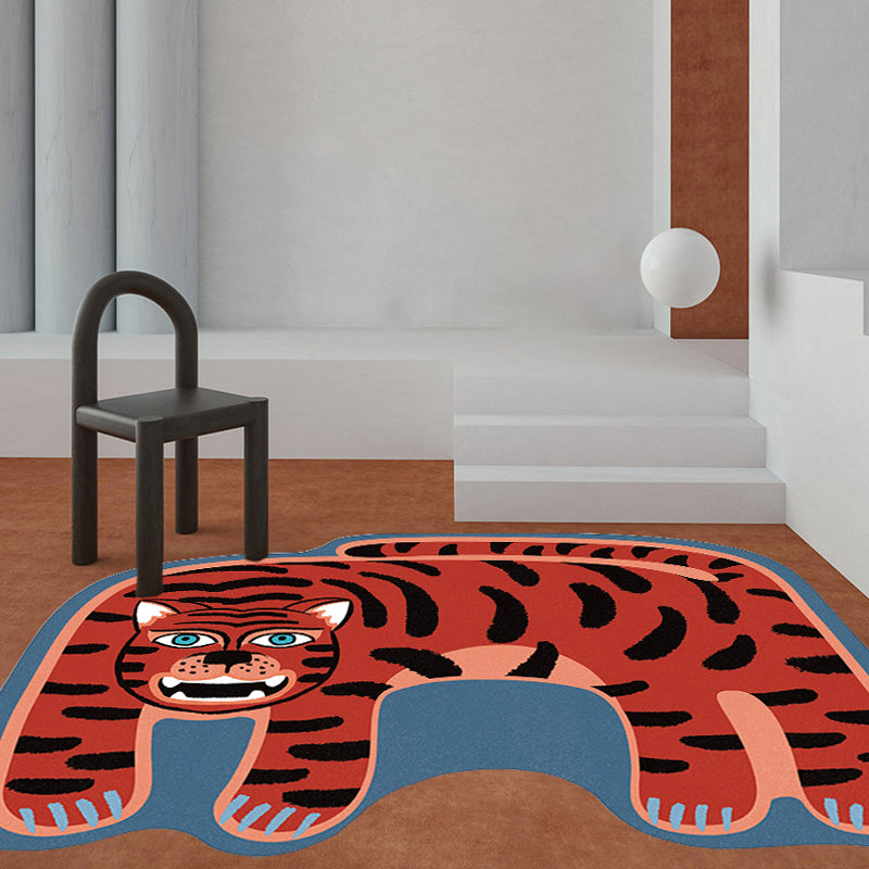 Kids Irregular Bedroom Rug in Red and Brown Animal Tiger Lion Leopard Print Rug Polyester Non-Slip Backing Area Rug Red Clearhalo 'Area Rug' 'Rug' 1715309