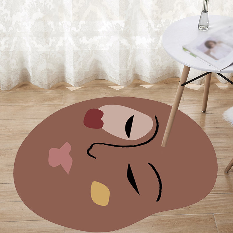 Brown Irregular Bedroom Rug Novelty Abstract Painting Pattern Area Rug Polyester Anti-Slip Backing Carpet Brown Clearhalo 'Area Rug' 'Rug' 1715363