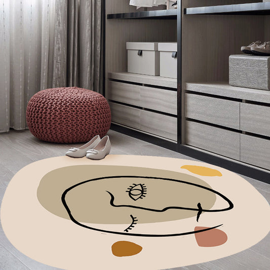 Scandinavian Novelty Irregular Rug in Ivory Abstract Maiden Pattern Rug Polyester Anti-Slip Carpet for Home Decor