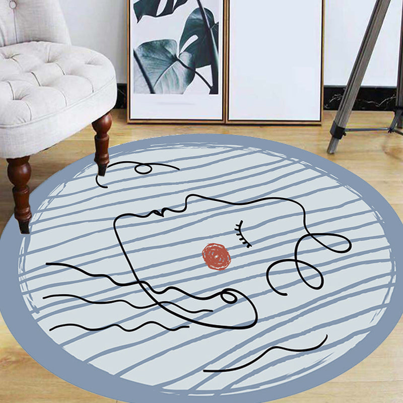 Novelty Living Room Irregular Rug in Blue Abstract Painting Print Rug Polyester Non-Slip Backing Area Rug Blue Clearhalo 'Area Rug' 'Rug' 1715420