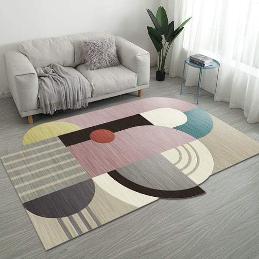 Casual Bedroom Irregular Rug in Grey and Ivory Color Block Print Rug Polyester Washable Area Rug Yellow
