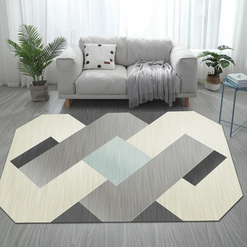Casual Bedroom Irregular Rug in Grey and Ivory Color Block Print Rug Polyester Washable Area Rug Beige Clearhalo 'Area Rug' 'Rug' 1715437