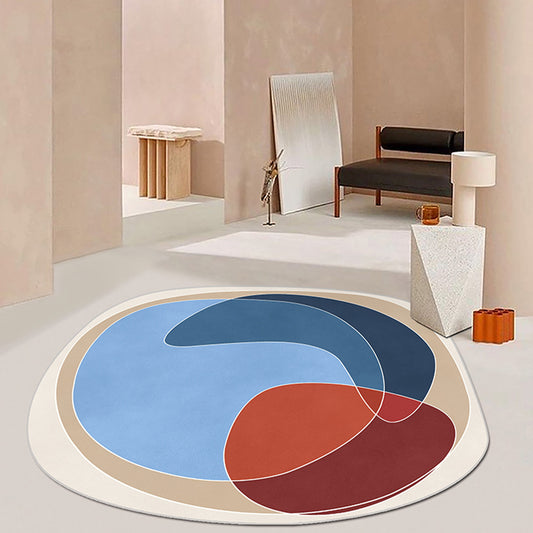 Orange and Blue Irregular Rug Bedroom Novelty Colorblock Pattern Area Rug Polyester Anti-Slip Carpet Light Blue