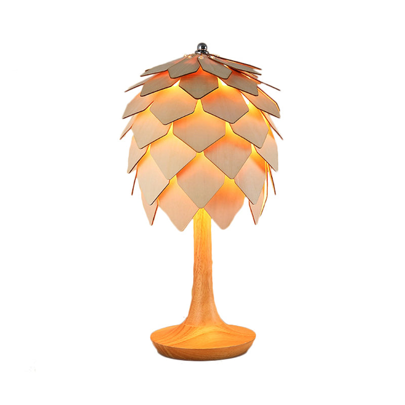 Wooden Pine Cone Table Lamp Contemporary Style 1-Light Beige Table Lighting for Bedroom Clearhalo 'Lamps' 'Table Lamps' Lighting' 171549