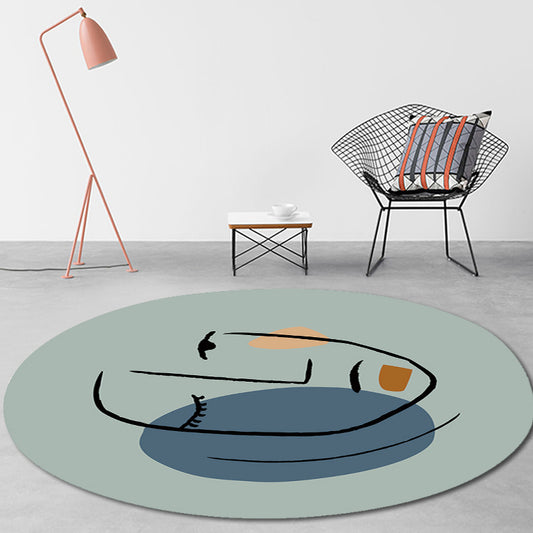 Novelty Living Room Irregular Rug in Blue Abstract Face Print Rug Polyester Pet Friendly Area Rug Clearhalo 'Area Rug' 'Rug' 1715536