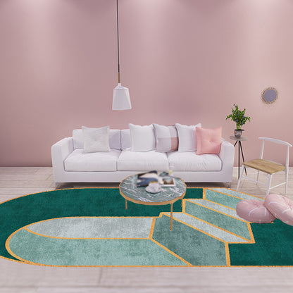 Grey and Green Irregular Rug Bedroom Novelty Color Block Stair Pattern Area Rug Polyester Pet Friendly Carpet Green Clearhalo 'Area Rug' 'Rug' 1715552