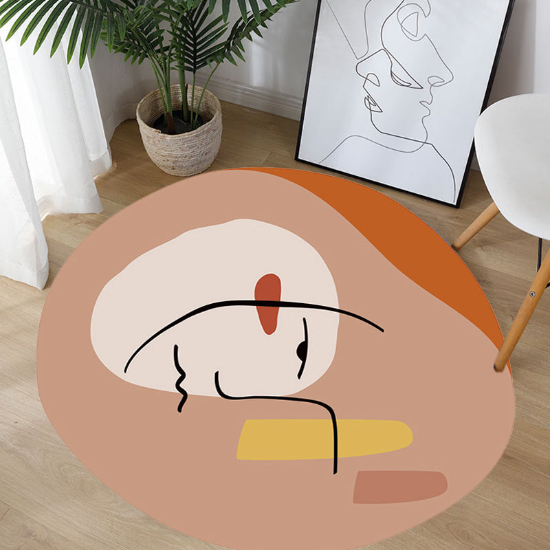 Contemporary Novelty Irregular Rug in Brown Abstract Stick Figure Pattern Rug Polyester Non-Slip Carpet for Home Decor Brown Clearhalo 'Area Rug' 'Rug' 1715621