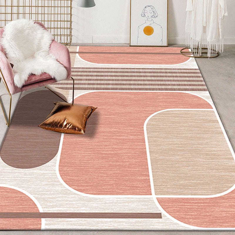 Pink and Brown Bedroom Rug Modern Colorblock Geometric Pattern Area Rug Polyester Stain-Resistant Carpet Pink Clearhalo 'Area Rug' 'Modern' 'Rugs' Rug' 1715682