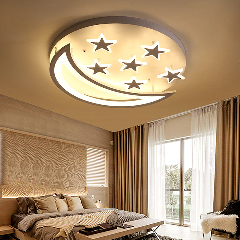 Metal Moon and Star Flush Ceiling Light Kid Bedroom Cartoon Ceiling Lamp in White Finish Clearhalo 'Ceiling Lights' 'Close To Ceiling Lights' 'Close to ceiling' 'Flush mount' Lighting' 171569