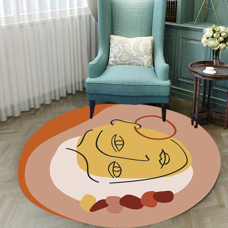 Novelty Living Room Irregular Rug in Brown Abstract Maiden Print Rug Polyester Non-Slip Area Rug Brown Clearhalo 'Area Rug' 'Rug' 1715704