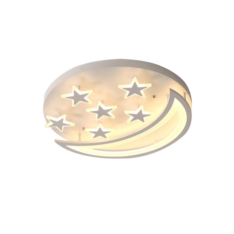 Metal Moon and Star Flush Ceiling Light Kid Bedroom Cartoon Ceiling Lamp in White Finish Clearhalo 'Ceiling Lights' 'Close To Ceiling Lights' 'Close to ceiling' 'Flush mount' Lighting' 171571