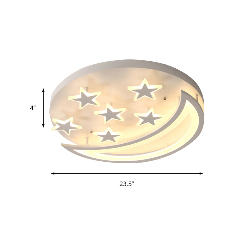 Metal Moon and Star Flush Ceiling Light Kid Bedroom Cartoon Ceiling Lamp in White Finish Clearhalo 'Ceiling Lights' 'Close To Ceiling Lights' 'Close to ceiling' 'Flush mount' Lighting' 171572