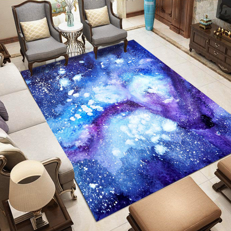Purple and Blue Bedroom Rug Modern Galaxy Pattern Area Rug Polyester Stain-Resistant Carpet Purple Clearhalo 'Area Rug' 'Modern' 'Rugs' Rug' 1715720