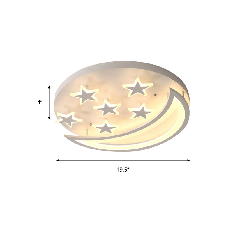 Metal Moon and Star Flush Ceiling Light Kid Bedroom Cartoon Ceiling Lamp in White Finish Clearhalo 'Ceiling Lights' 'Close To Ceiling Lights' 'Close to ceiling' 'Flush mount' Lighting' 171573
