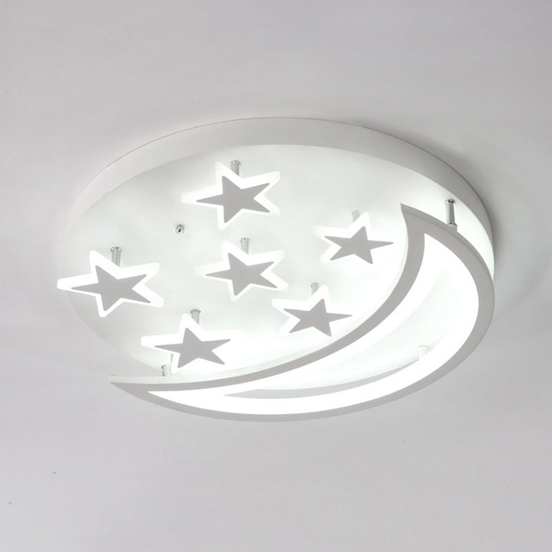 Metal Moon and Star Flush Ceiling Light Kid Bedroom Cartoon Ceiling Lamp in White Finish Clearhalo 'Ceiling Lights' 'Close To Ceiling Lights' 'Close to ceiling' 'Flush mount' Lighting' 171575
