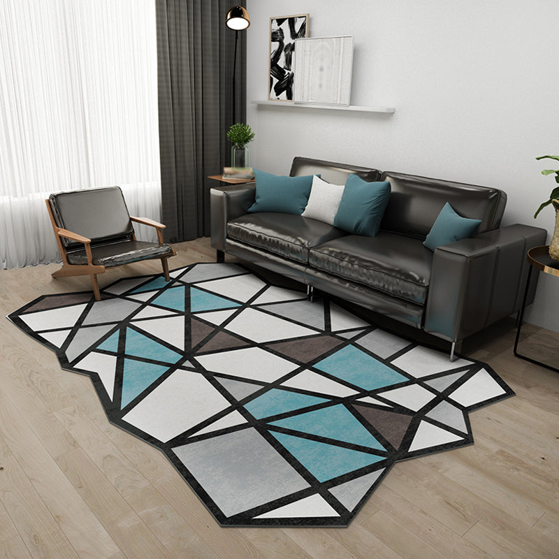 Novelty Living Room Irregular Rug in Black and White Geometric Fan Print Rug Polyester Pet Friendly Area Rug Blue Clearhalo 'Area Rug' 'Rug' 1715756