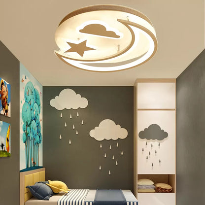 Metal Moon and Star Flush Ceiling Light Kid Bedroom Cartoon Ceiling Lamp in White Finish White Clearhalo 'Ceiling Lights' 'Close To Ceiling Lights' 'Close to ceiling' 'Flush mount' Lighting' 171576