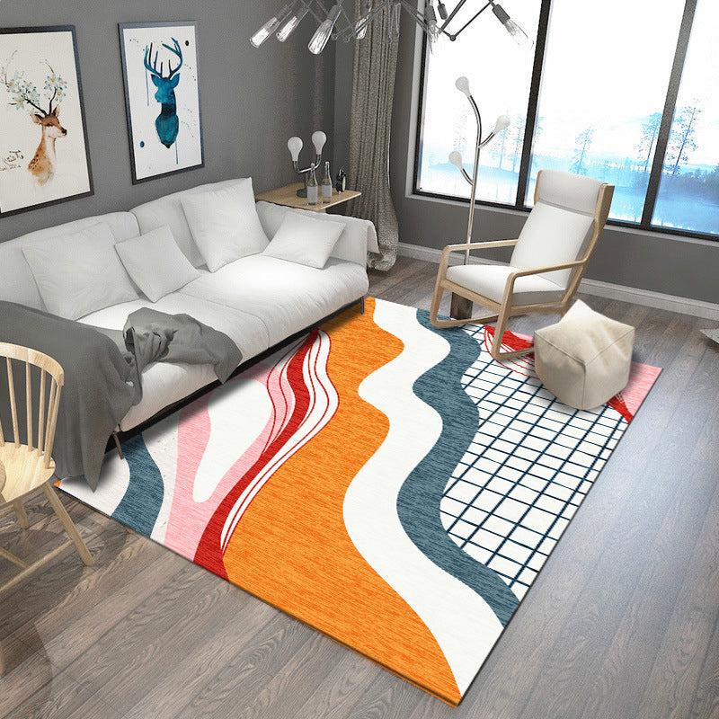 Modern Living Room Rug in Brown and Blue Color Block Twisted Line Print Rug Polyester Anti-Slip Backing Area Rug Yellow-Red Clearhalo 'Area Rug' 'Modern' 'Rugs' Rug' 1715765