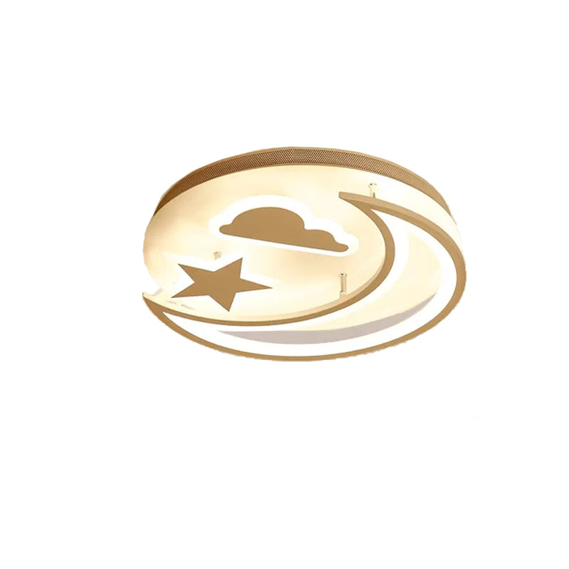 Metal Moon and Star Flush Ceiling Light Kid Bedroom Cartoon Ceiling Lamp in White Finish Clearhalo 'Ceiling Lights' 'Close To Ceiling Lights' 'Close to ceiling' 'Flush mount' Lighting' 171577