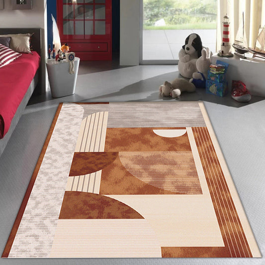 Modern Living Room Rug in Brown and Blue Color Block Twisted Line Print Rug Polyester Anti-Slip Backing Area Rug Brown Clearhalo 'Area Rug' 'Modern' 'Rugs' Rug' 1715771