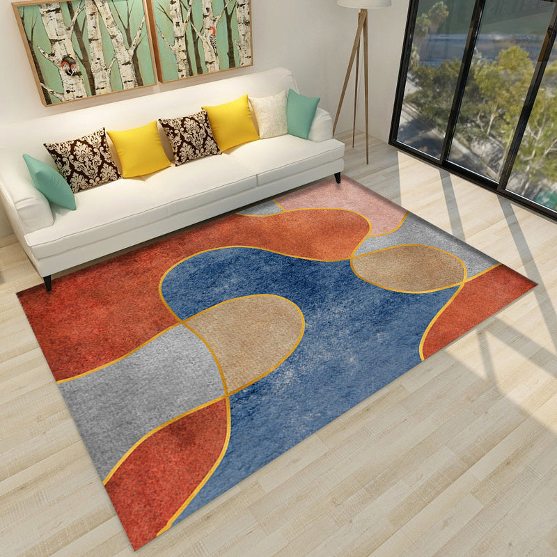 Modern Living Room Rug in Brown and Blue Color Block Twisted Line Print Rug Polyester Anti-Slip Backing Area Rug Blue Clearhalo 'Area Rug' 'Modern' 'Rugs' Rug' 1715774