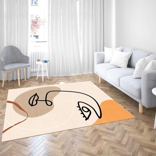 Unique Beige Modernism Rug Polyester Abstract Rug Washable Pet Friendly Anti-Slip Carpet for Living Room Beige