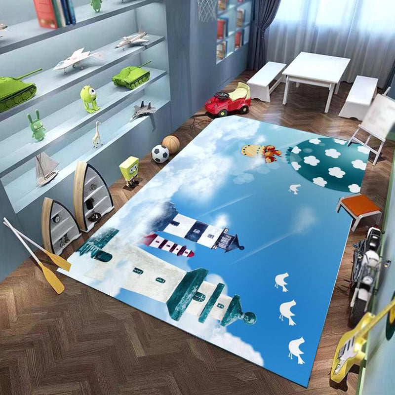 Cute Cartoon Character Pattern Rug Pink and Green Kids Rug Polyester Pet Friendly Washable Non-Slip Backing Area Rug for Nursery Blue Clearhalo 'Area Rug' 'Rug' 1715808