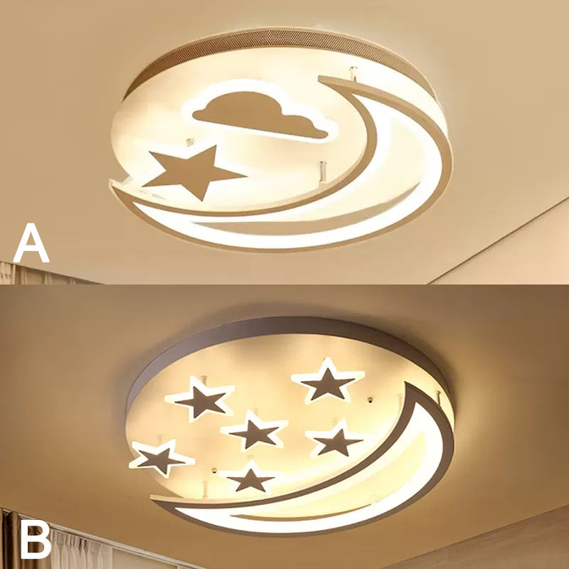 Metal Moon and Star Flush Ceiling Light Kid Bedroom Cartoon Ceiling Lamp in White Finish Clearhalo 'Ceiling Lights' 'Close To Ceiling Lights' 'Close to ceiling' 'Flush mount' Lighting' 171581