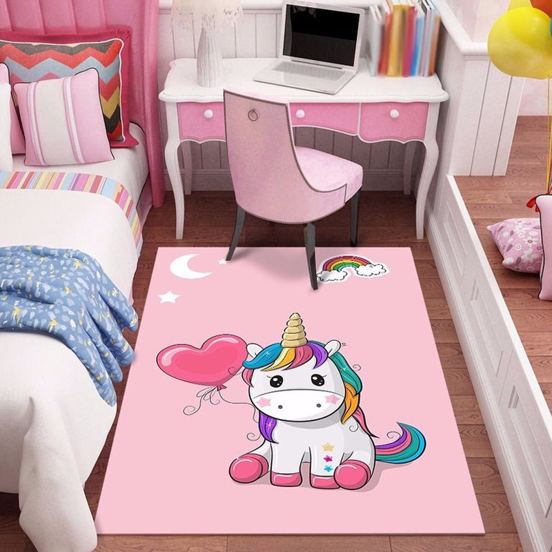 Cute Cartoon Character Pattern Rug Pink and Green Kids Rug Polyester Pet Friendly Washable Non-Slip Backing Area Rug for Nursery Pink Clearhalo 'Area Rug' 'Rug' 1715815