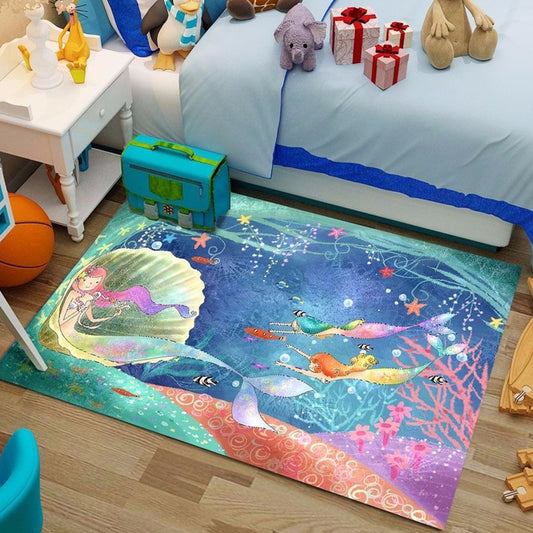Cute Cartoon Character Pattern Rug Pink and Green Kids Rug Polyester Pet Friendly Washable Non-Slip Backing Area Rug for Nursery Green