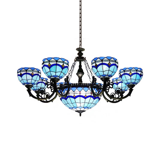 Stained Glass Chandelier Baroque, Dome Pendant Light Fixture with Jewel Decoration for Living Room Clearhalo 'Ceiling Lights' 'Chandeliers' 'Industrial' 'Middle Century Chandeliers' 'Pendant Lights' 'Tiffany Chandeliers' 'Tiffany close to ceiling' 'Tiffany' Lighting' 171584