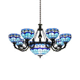 Stained Glass Chandelier Baroque, Dome Pendant Light Fixture with Jewel Decoration for Living Room Clearhalo 'Ceiling Lights' 'Chandeliers' 'Industrial' 'Middle Century Chandeliers' 'Pendant Lights' 'Tiffany Chandeliers' 'Tiffany close to ceiling' 'Tiffany' Lighting' 171584