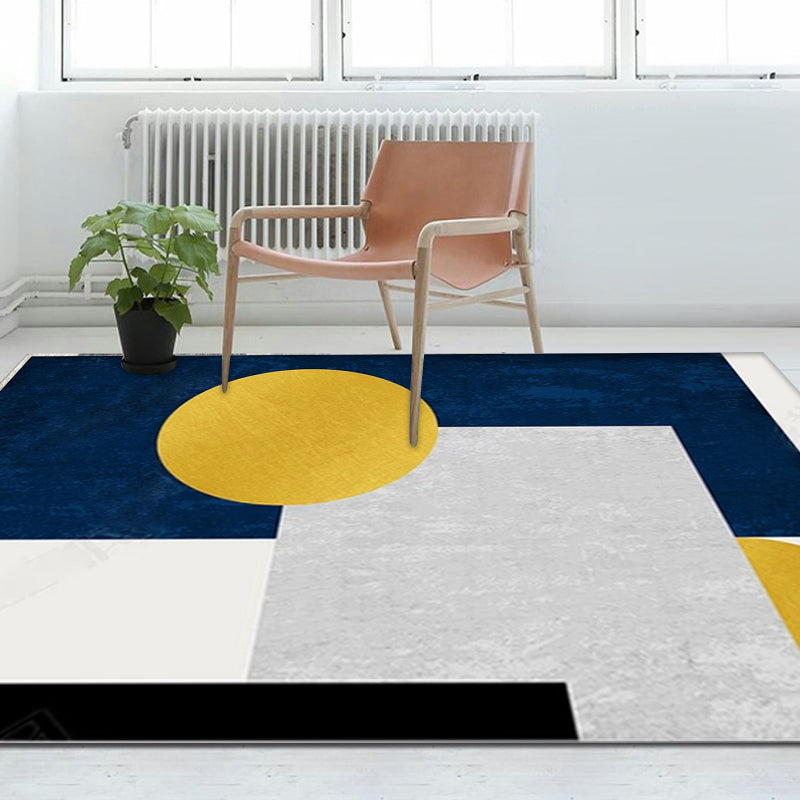 Minimalist Colorblock Geometric Pattern Rug Polyester Rug Anti-Slip Backing Pet Friendly Washable Carpet for Living Room Dark Blue Clearhalo 'Area Rug' 'Modern' 'Rugs' Rug' 1715890