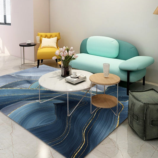 Contemporary Living Room Rug Green Multicolor Abstract Rug Polyester Washable Anti-Slip Pet Friendly Area Rug Blue Clearhalo 'Area Rug' 'Modern' 'Rugs' Rug' 1715939