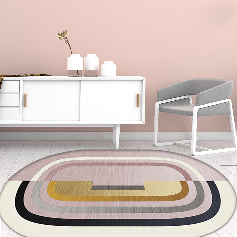 Minimalist Novelty Rug in Pink Color Block Line Pattern Rug Polyester Washable for Home Decoration Pink Clearhalo 'Area Rug' 'Rug' 1715975