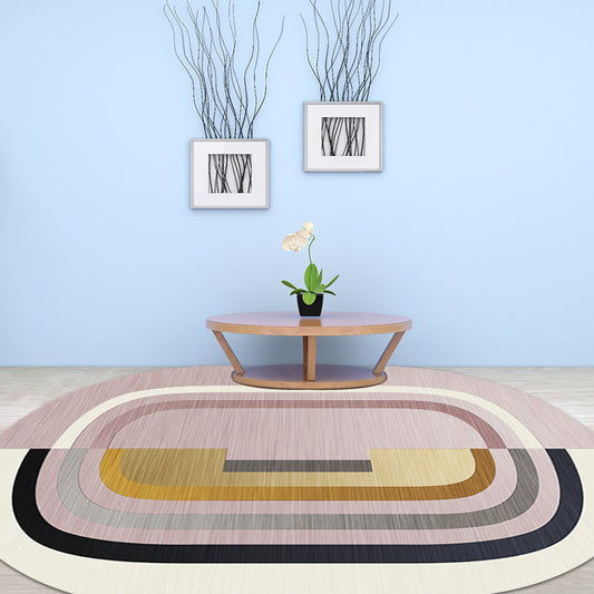 Minimalist Novelty Rug in Pink Color Block Line Pattern Rug Polyester Washable for Home Decoration
