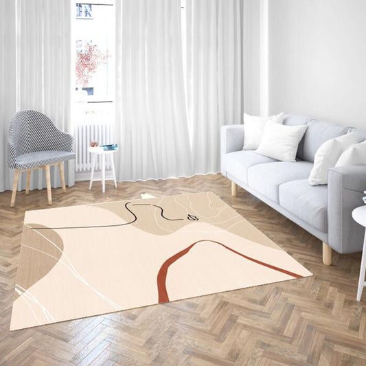 Stylish Novelty Rug Polyester Colorblock Abstract Rug Washable Pet Friendly Carpet for Living Room Light Apricot