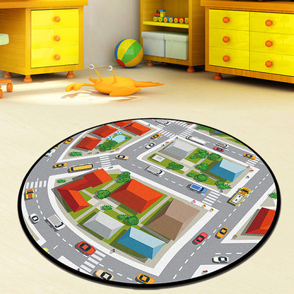 Grey and Green Kids Rug Polyester Road Pattern Rug Pet Friendly Washable Anti-Slip Backing Carpet for Decoration Light Gray Clearhalo 'Area Rug' 'Rug' 1716076