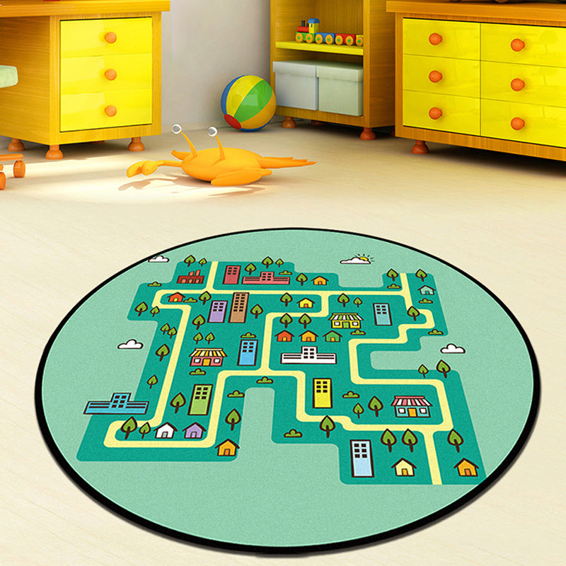 Grey and Green Kids Rug Polyester Road Pattern Rug Pet Friendly Washable Anti-Slip Backing Carpet for Decoration Green Clearhalo 'Area Rug' 'Rug' 1716083