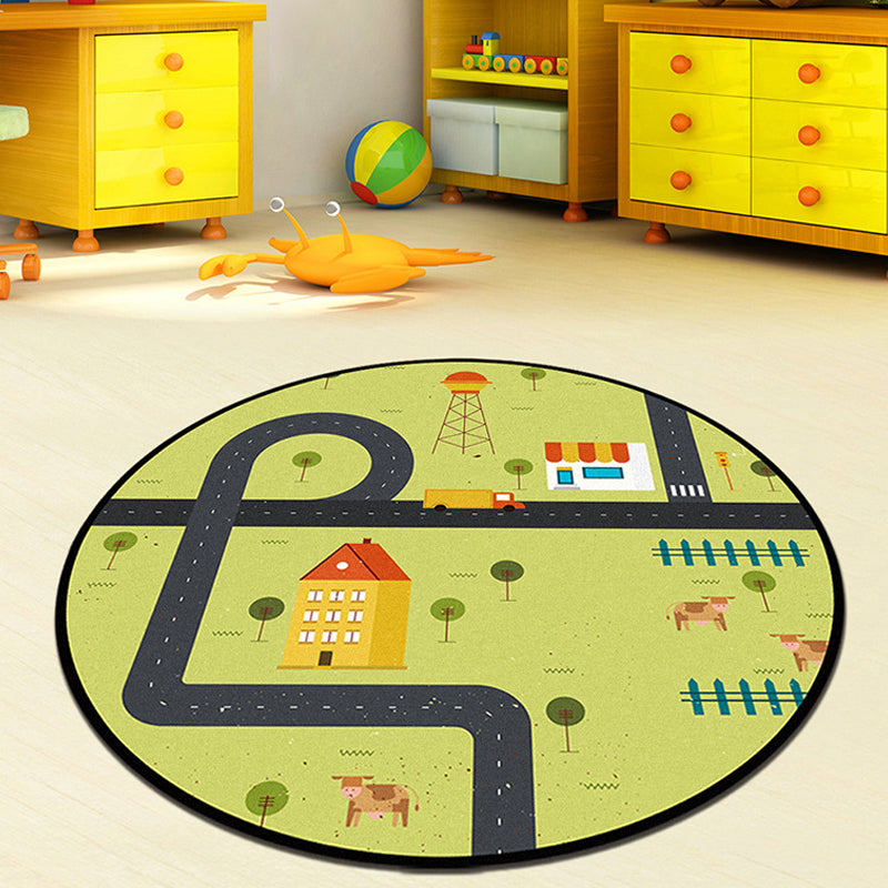 Grey and Green Kids Rug Polyester Road Pattern Rug Pet Friendly Washable Anti-Slip Backing Carpet for Decoration Lemon Green Clearhalo 'Area Rug' 'Rug' 1716084