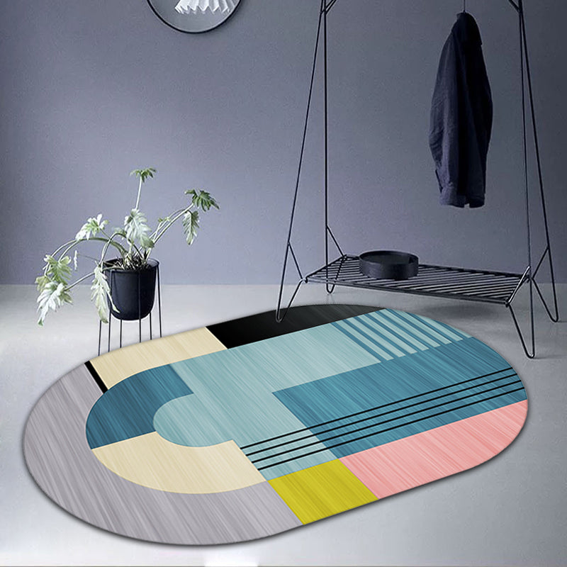 Casual Novelty Rug in Blue Color Block Stripe Pattern Rug Polyester Anti-Slip Backing for Home Decoration Blue Clearhalo 'Area Rug' 'Rug' 1716085