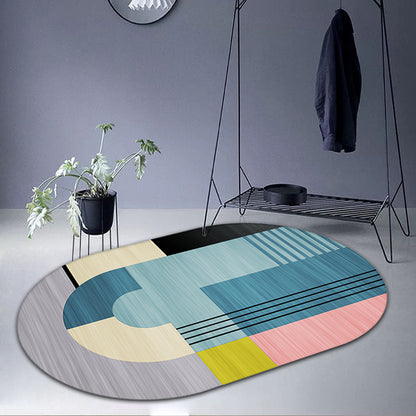 Casual Novelty Rug in Blue Color Block Stripe Pattern Rug Polyester Anti-Slip Backing for Home Decoration Blue Clearhalo 'Area Rug' 'Rug' 1716085