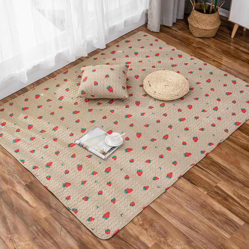 Kids Strawberry Pattern Rug Yellow and Green Cotton Rug Washable Pet Friendly Non-Slip Area Rug for Child's Bedroom Camel Clearhalo 'Area Rug' 'Rug' 1716154