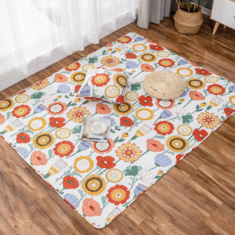 Kids Floral Pattern Rug with Character Beige and Green Cotton Rug Washable Pet Friendly Non-Slip Area Rug for Child's Bedroom Red Clearhalo 'Area Rug' 'Rug' 1716277