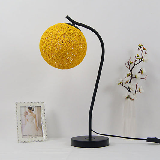 Yellow/Ivory Handmade Table Lamp Countryside Style 1-Light Rattan Table Lamp with Ball Shade for Bedroom Clearhalo 'Lamps' 'Table Lamps' Lighting' 171632