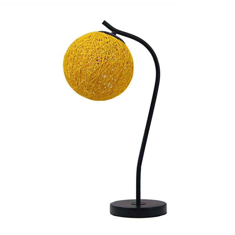 Yellow/Ivory Handmade Table Lamp Countryside Style 1-Light Rattan Table Lamp with Ball Shade for Bedroom Clearhalo 'Lamps' 'Table Lamps' Lighting' 171633