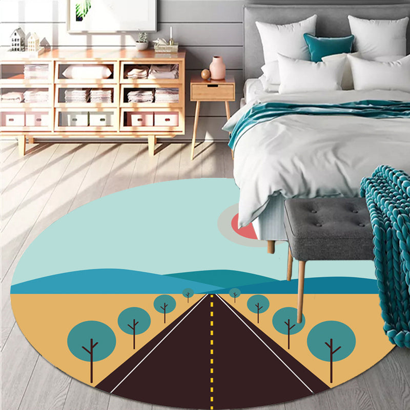 Kids Road Pattern Rug Yellow and Blue Polyester Rug Washable Pet Friendly Non-Slip Area Rug for Child's Bedroom Yellow Clearhalo 'Area Rug' 'Rug' 1716356