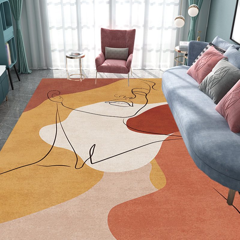 Multicolor Living Room Rug Nordic Character Pattern Rug Polyester Washable Pet Friendly Area Rug Dark Brown Clearhalo 'Area Rug' 'Rug' 1716367