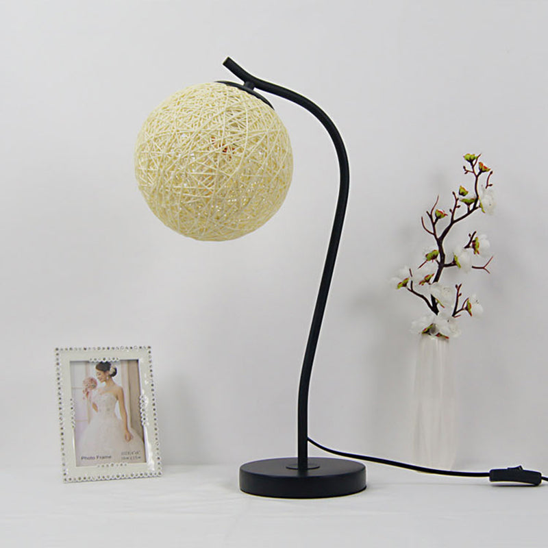 Yellow/Ivory Handmade Table Lamp Countryside Style 1-Light Rattan Table Lamp with Ball Shade for Bedroom Clearhalo 'Lamps' 'Table Lamps' Lighting' 171637